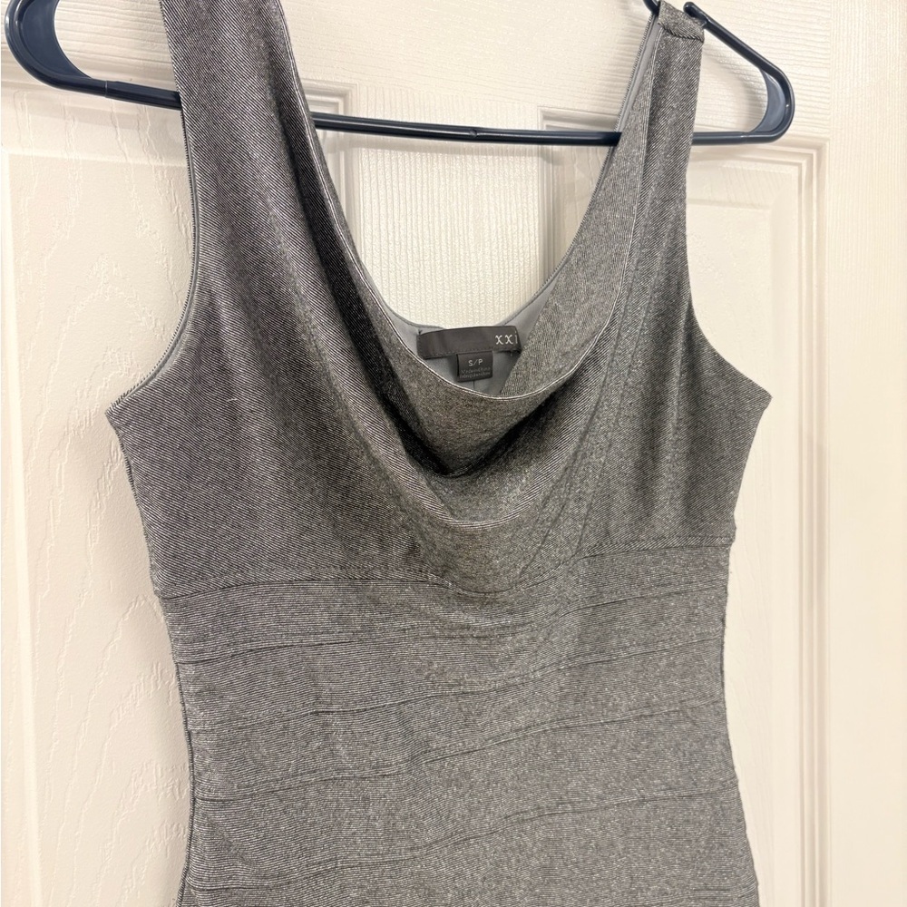 Sleeveless Grey Cowl Neck Bodycon Dress - Picture 2 of 10